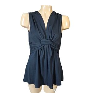 FlamingoShop Black Sleeveless V Neck Knot Front Sleeveless Top Women Size Large